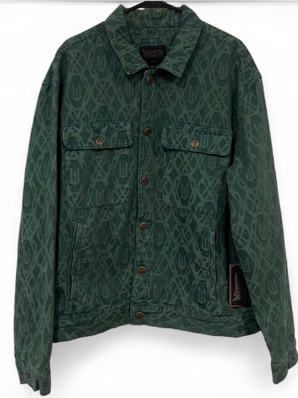 Wicked x Forever 21 Collab Green Monogram Denim 2X Jacket Men’s‎ NWT